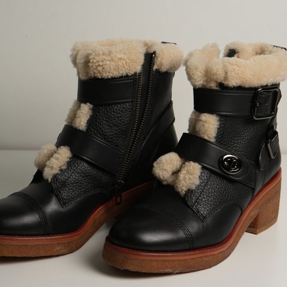 Coach Preston Black Leather Shearling Booties - Picture 5 of 13